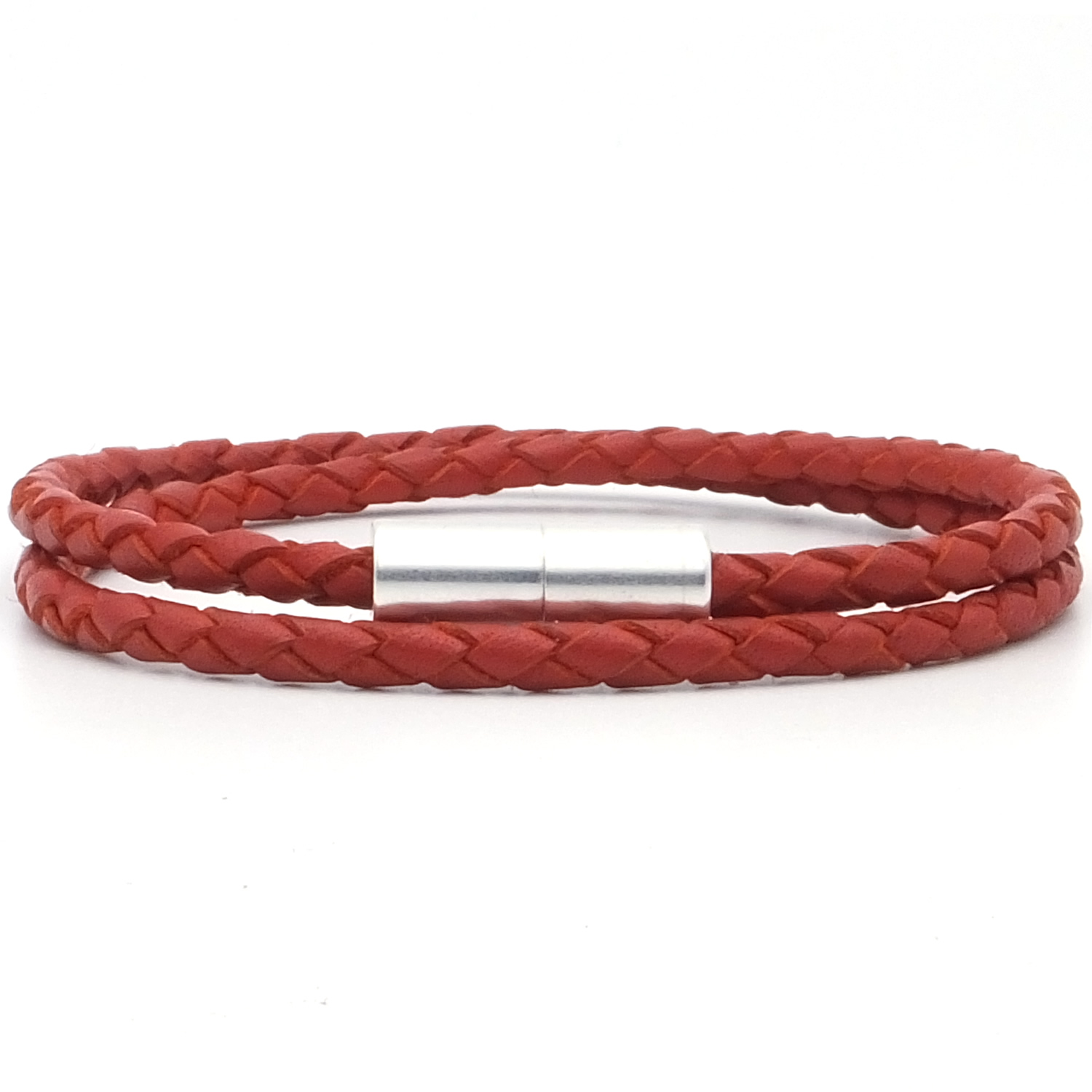 B90/18 Unisex Red Braided Real Leather Bracelet With Snap Clasp 22cm Pack of 1 