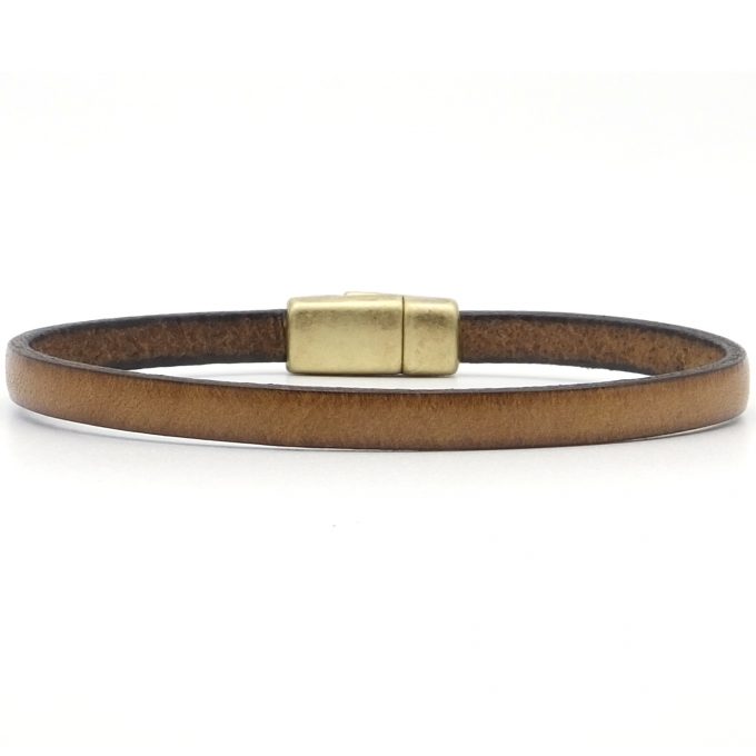 5mm Brown Leather Bracelet With An Old Gold Effect Magnetic Clasp