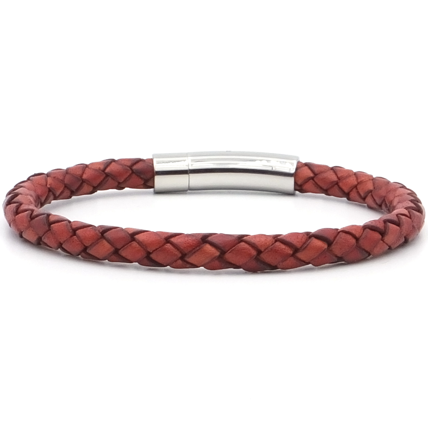 Reddish Brown Braided Leather Bracelet
